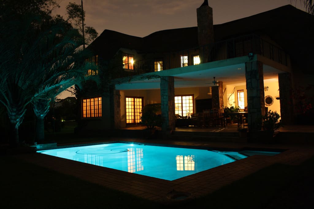 Pool and patio in the evening
