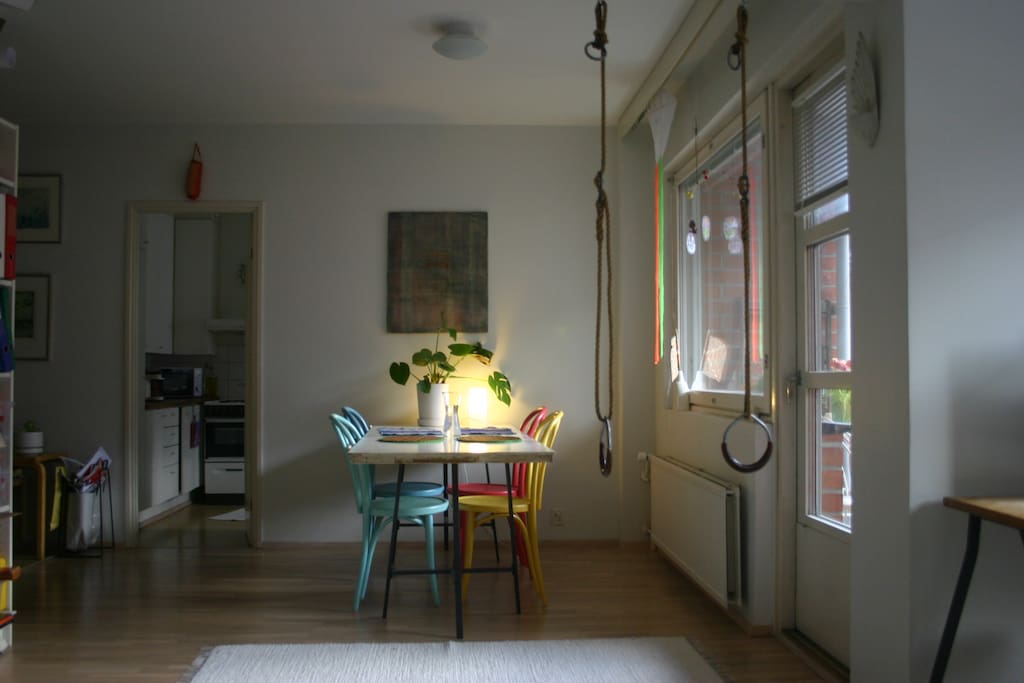 Dining table and kitchen entrance