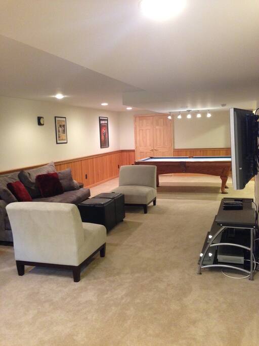 Pool table and 50" flat screen television