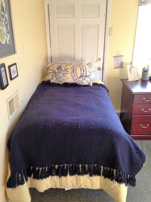 First bedroom. Bright, sunny BR, with custom curtains, lots of windows, closet space.