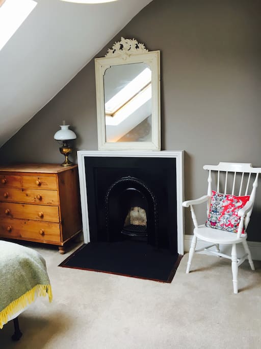Relax by the fireplace.