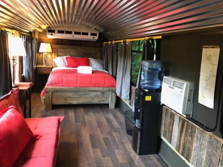 The BUS at Canal Cabins. Buses for Rent in Paw Paw, West Virginia