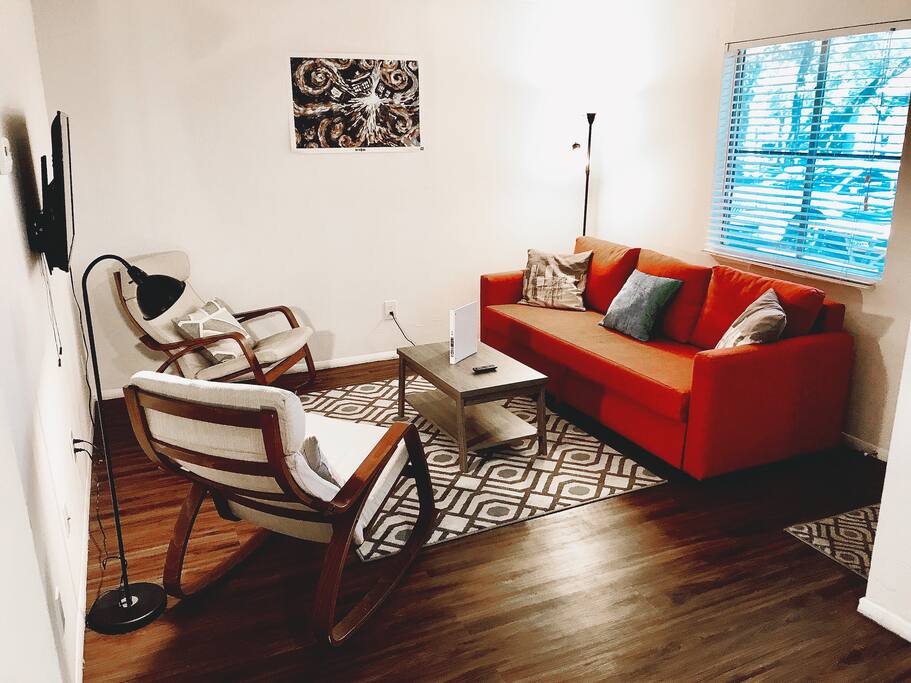 Living room with fold-out sofa