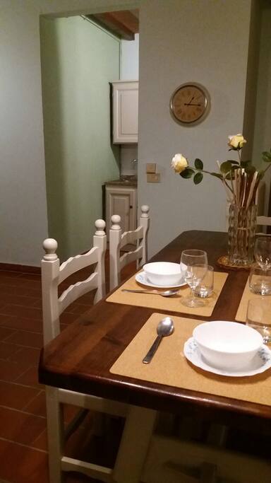 Living room area with corner kitchenette