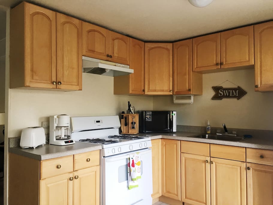 Our kitchens are fully stocked with microwave, toaster, coffee maker, dinnerware for 8, pots and pans etc. everything you need to make a great meal after a day on the lake.