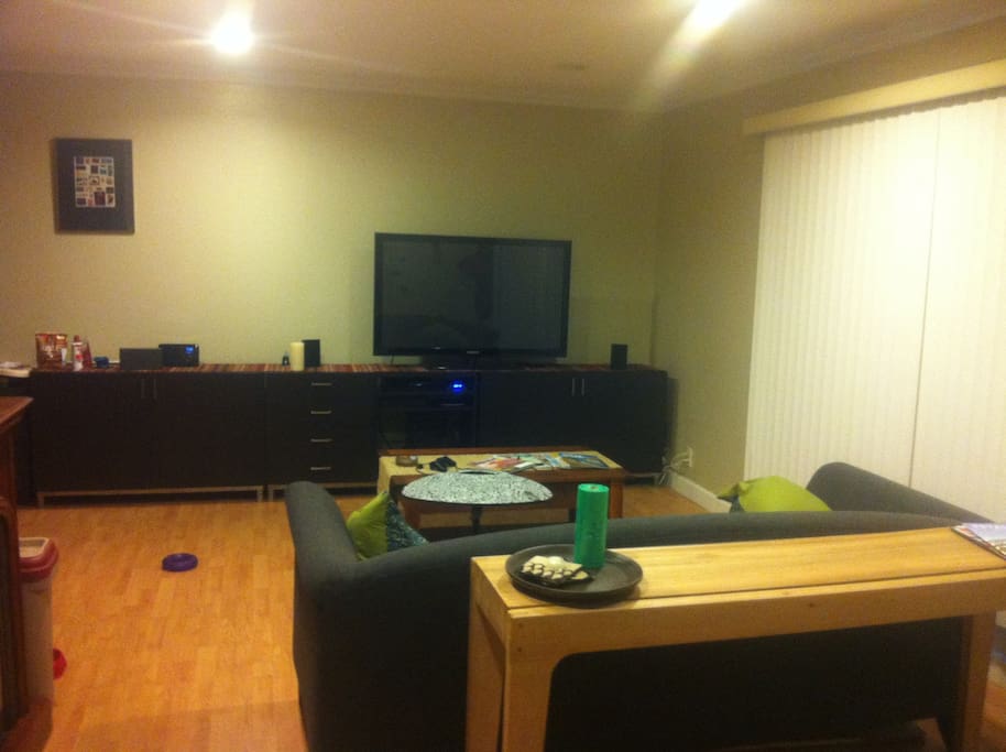 55" flat screen with AppleTV, PlayStation and Neflix