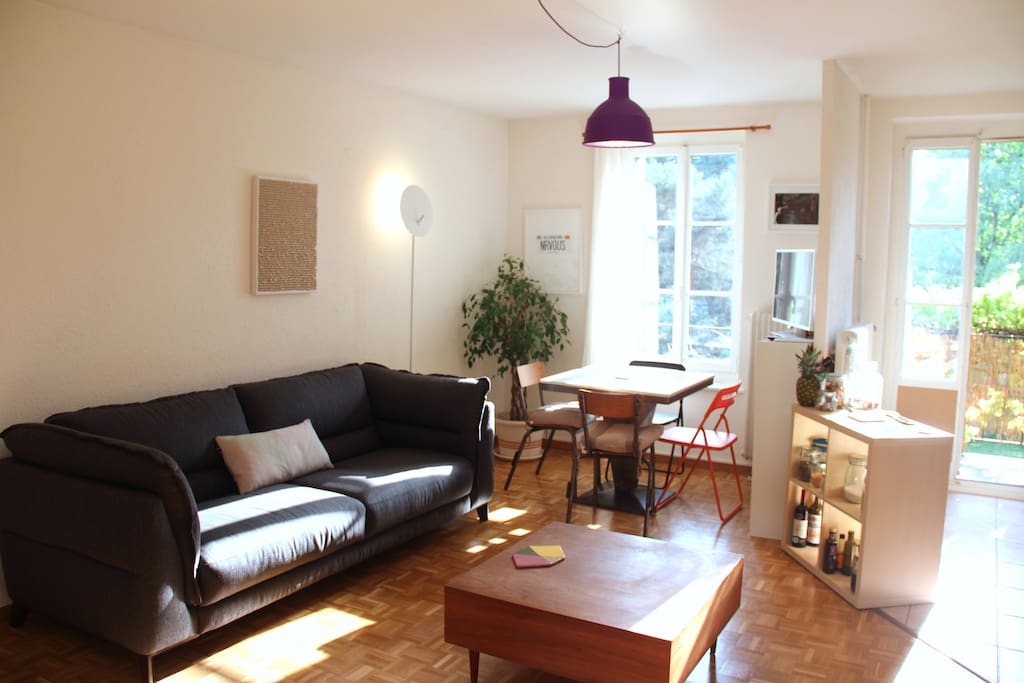 Living room with cable Tv and Netflix