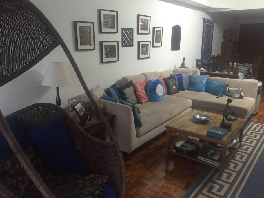 Living room with swing.