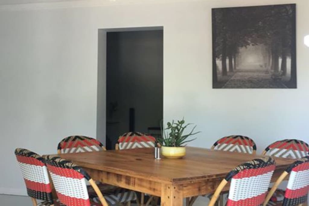 Dining table comfortabley seats 8