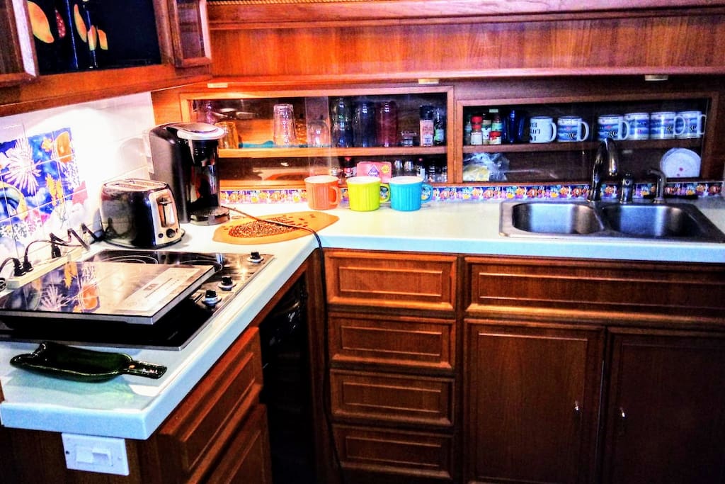 Galley with stove and refrigerator
