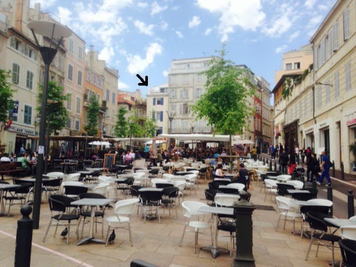 Close to Old Port, terrace, at the entrance to Le Panier