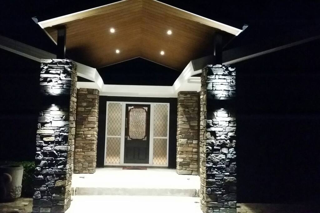 Entrance lit up at night