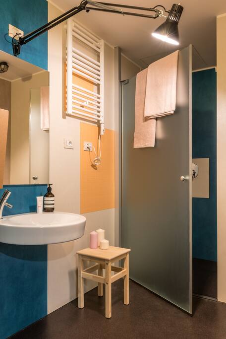 Il bagno è privato ma esterno alla camera. Si trova di fronte alla porta della camera. Il bagno è accessibile ai disabili poichè dotato di una doccia a filo pavimento.
