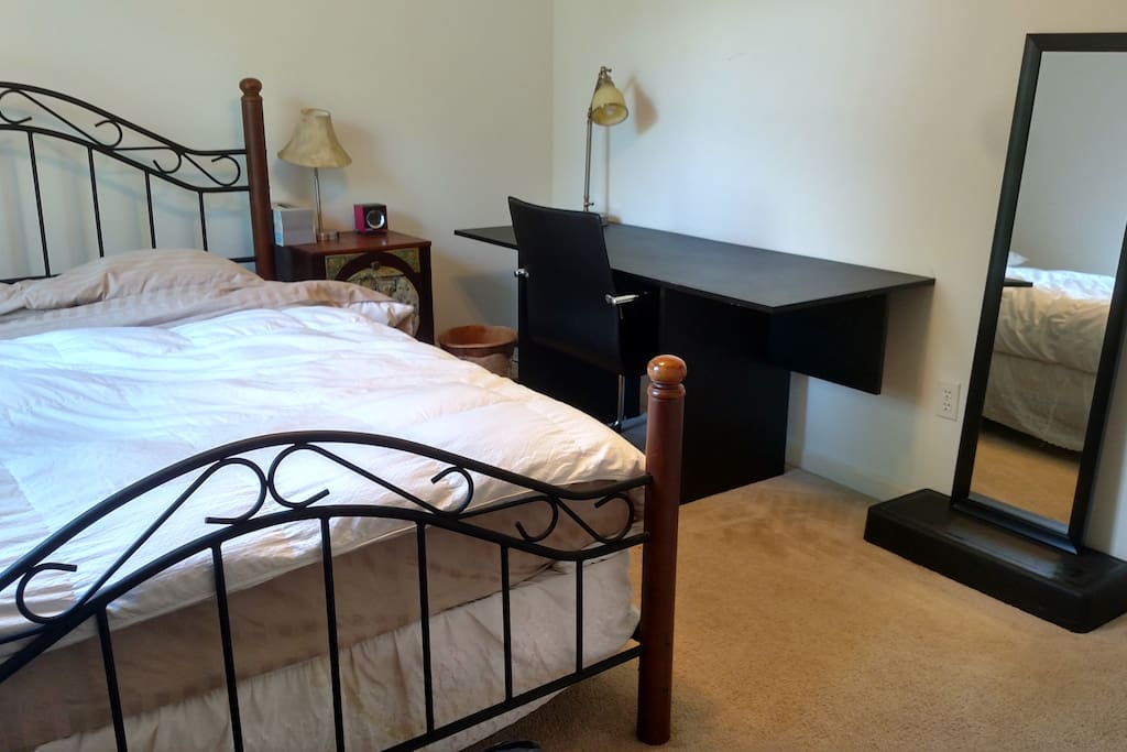 Desk, chair, lamp, full length mirror