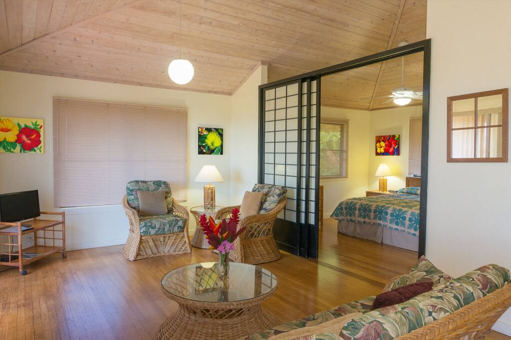 living area with wood floors
