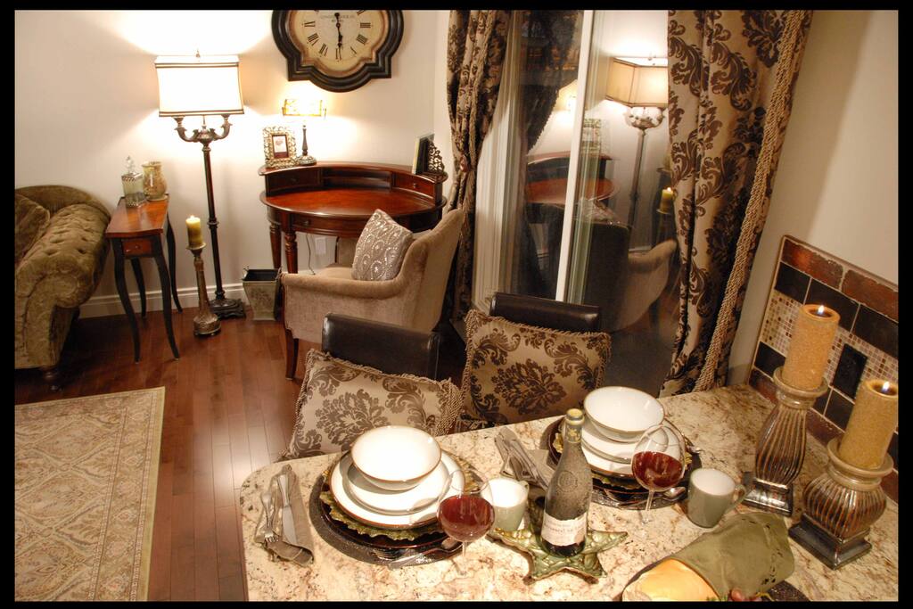Corner desk with wireless internet, patio doors to the balcony and a fabulous view of downtown Edmonton.