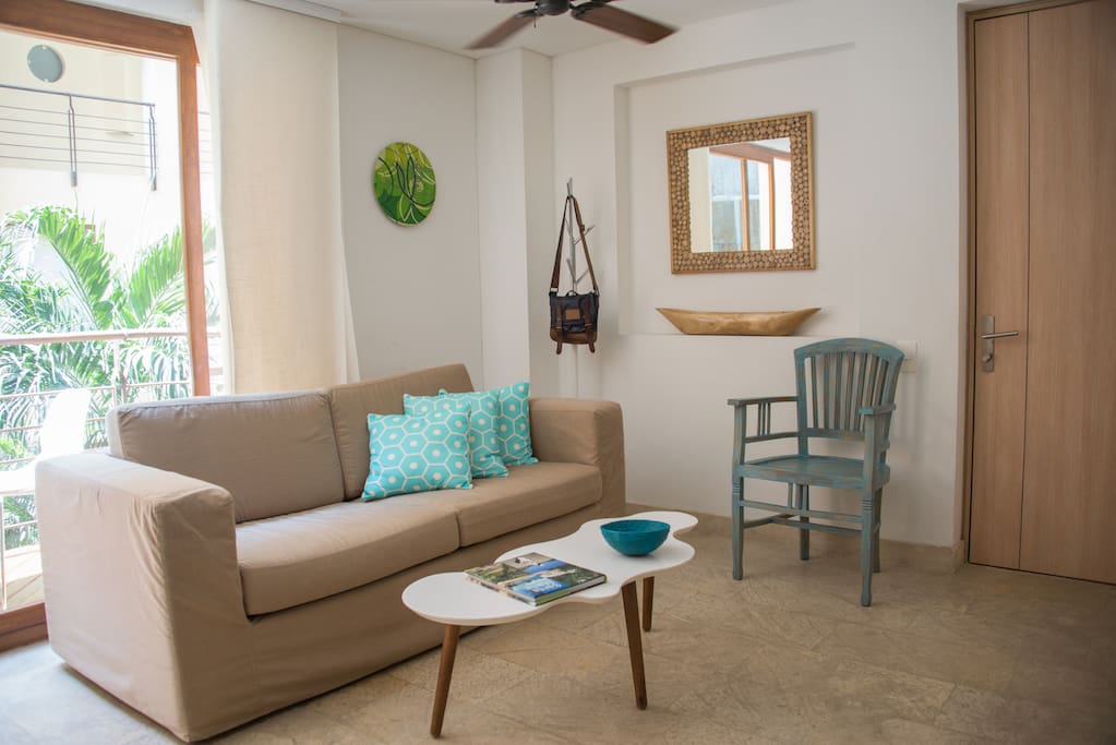 Apartment entrance and living room