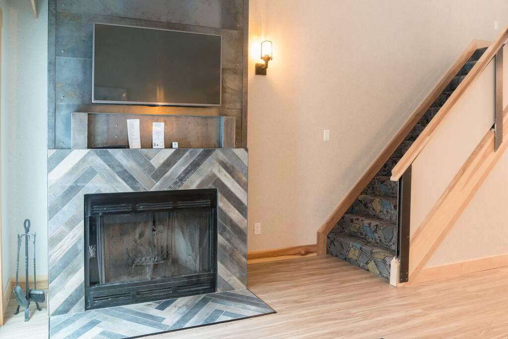 Warm up in front of the fireplace.