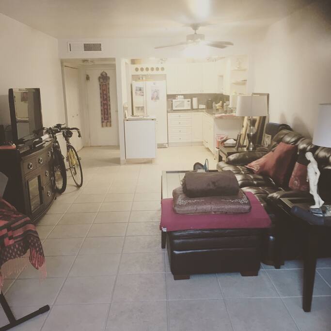 Kitchen and living room area to share.