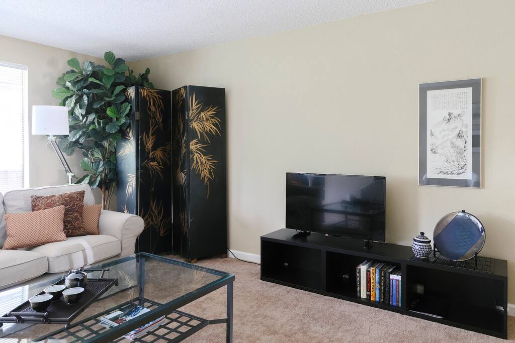 The new flatscreen TV adds another entertaining dimension to the modern décor.