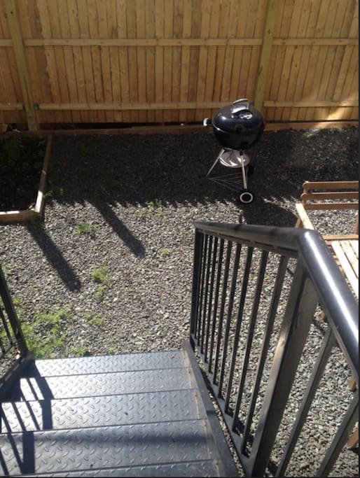Sunny yard with grill and private seating