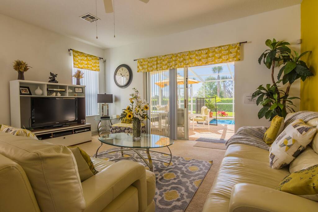Living Room & View of Splash Pool