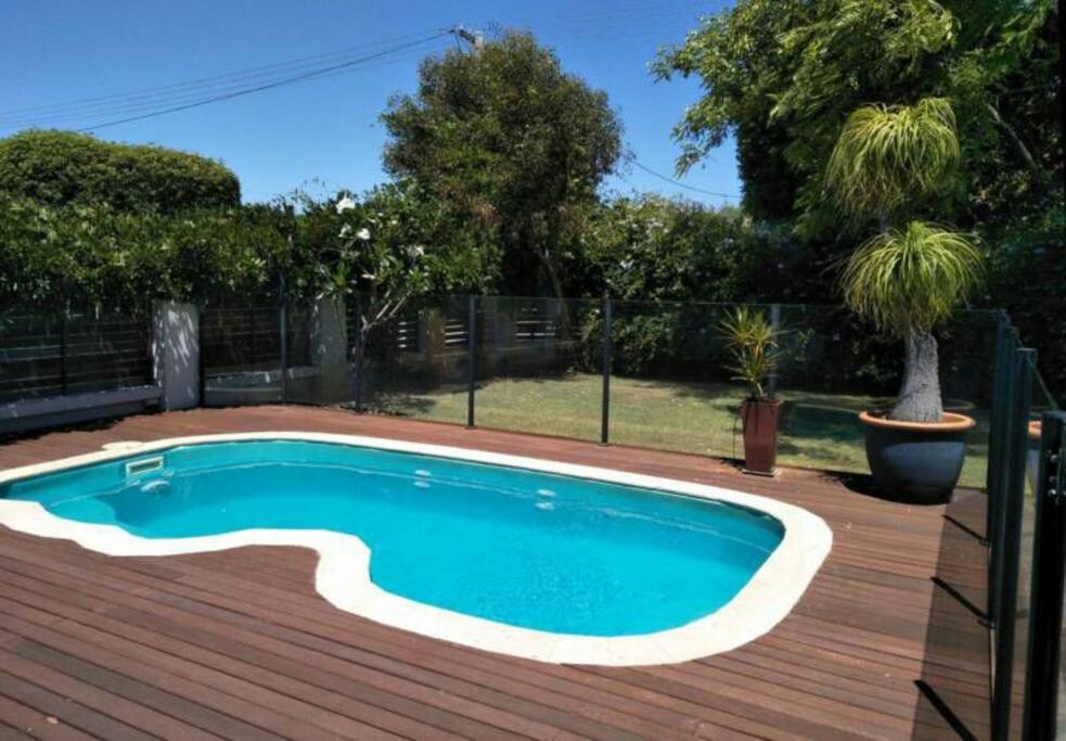 Salt water plunge pool in the front garden view (within glass fence) Swimjets for kids, swim in the Spa seats & a night swim under the Stars, Solar pool blanket extends swim season Oct-Apr
