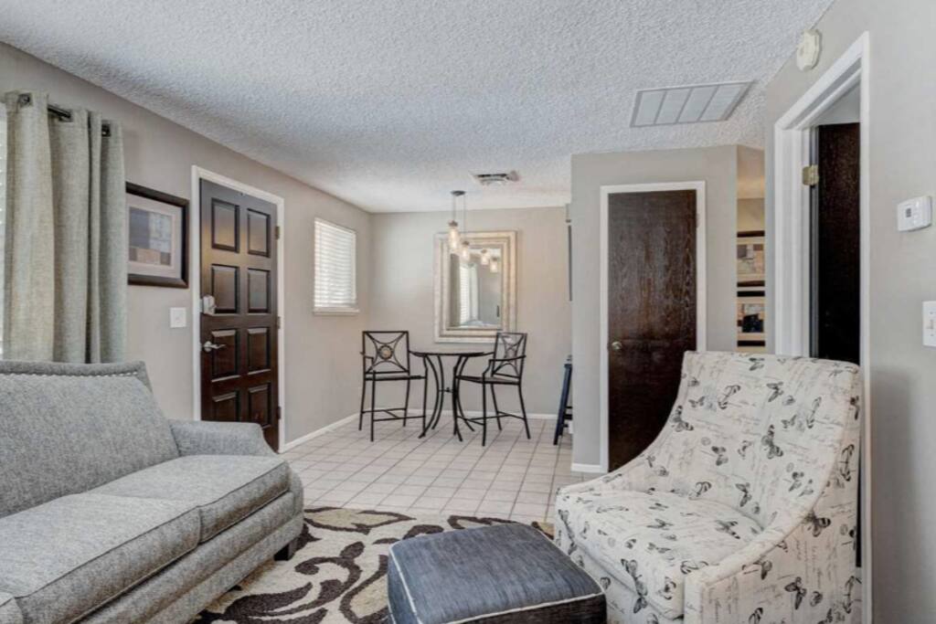Welcome to your living room! Make yourself at home, and cozy up with cable television and HBO.