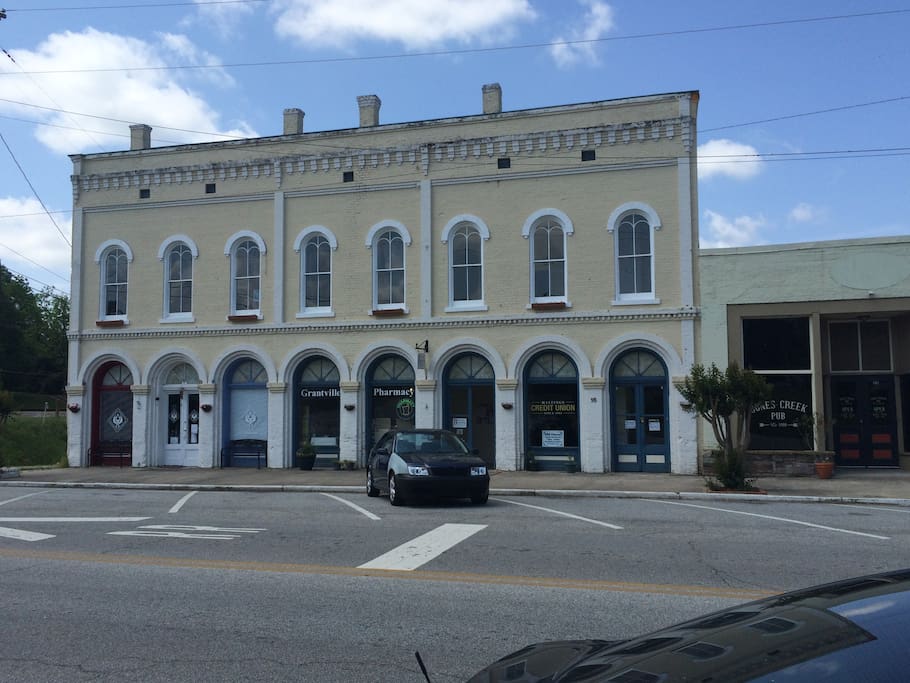 The front of the building. Apartment entrance is on the right.