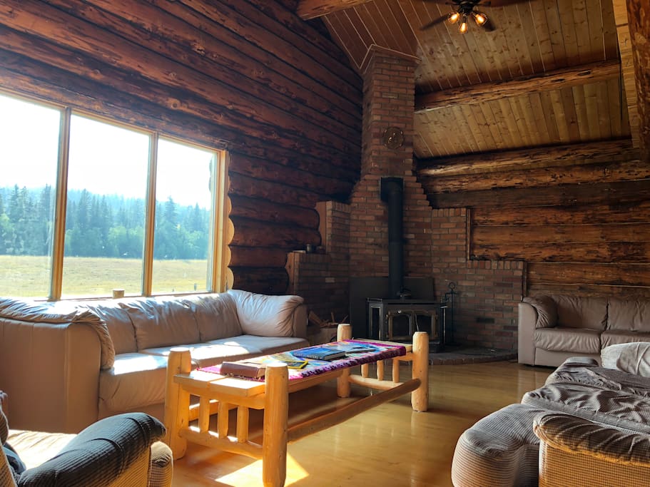 Main living room with wood stove.