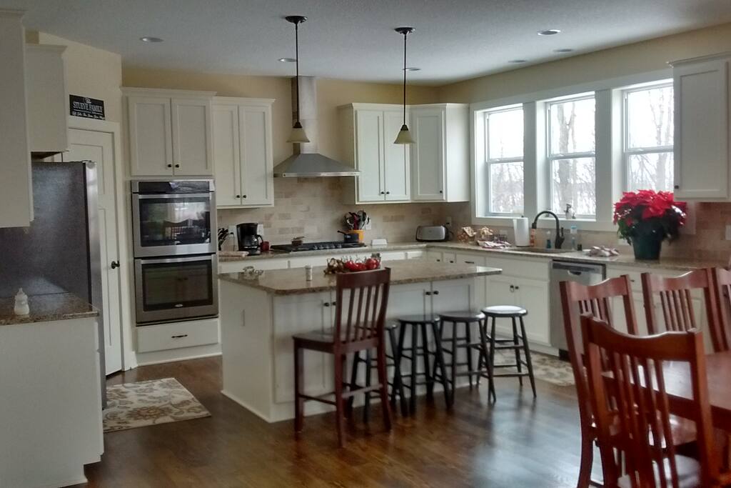 Kitchen overlooking the 26 acres of nature