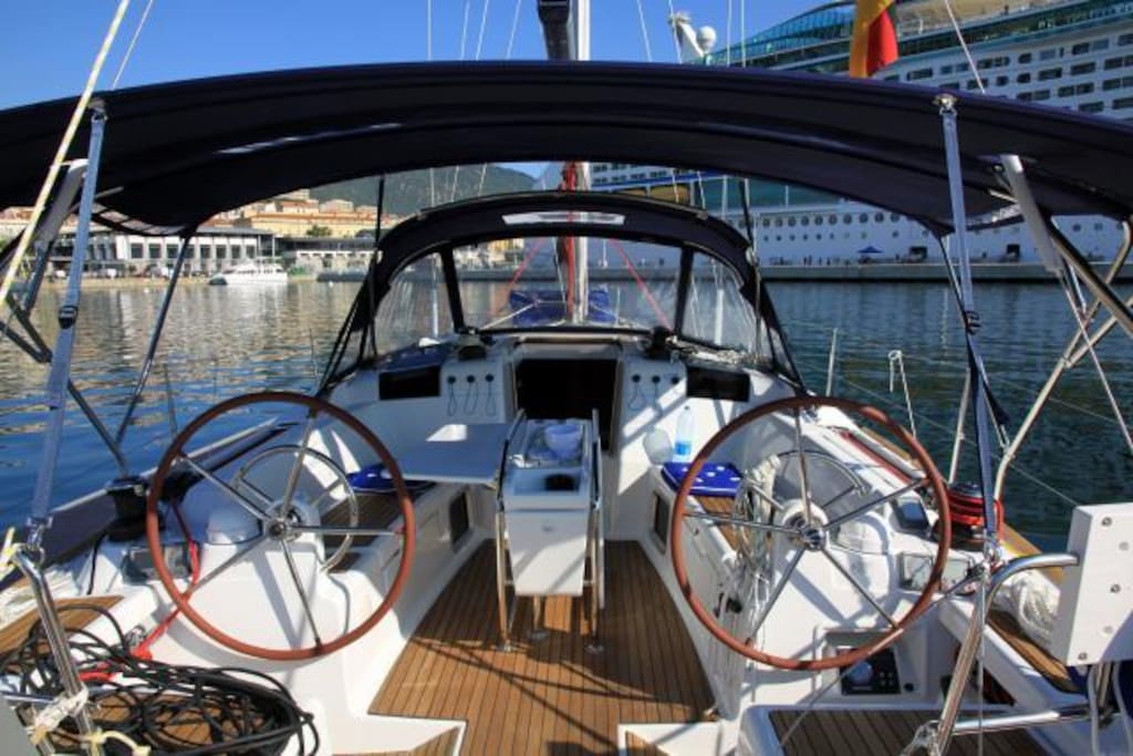 Cockpit of sailing yacht