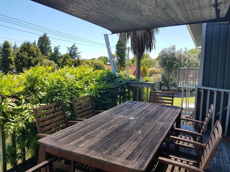 Deck and BBQ off the lounge. Great indoor/outdoor flow. There's a gate to close off the stairs to keep toddlers safe (though there is a slide off the deck!).