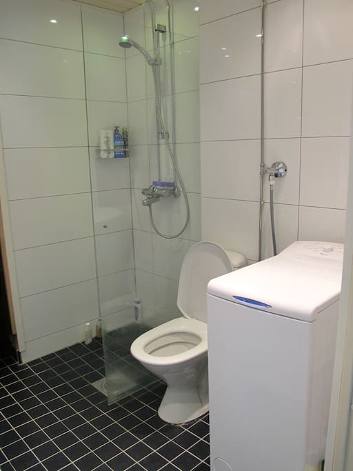 Bathroom has a washing machine
