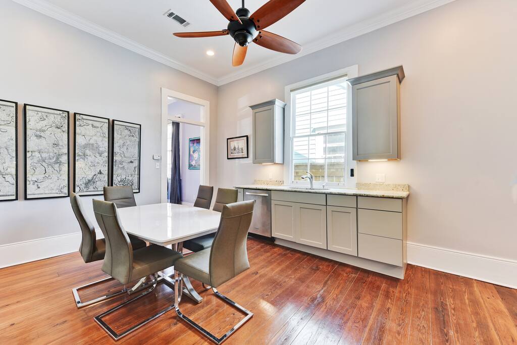 Large kitchen and dining area