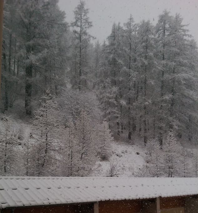 Vue du balcon en hiver