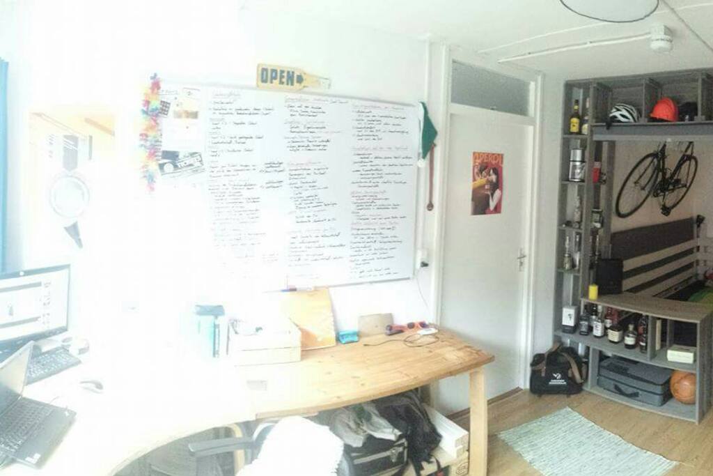 Large desk and white board.Of cause non of my stuff will be inside when you arrive.