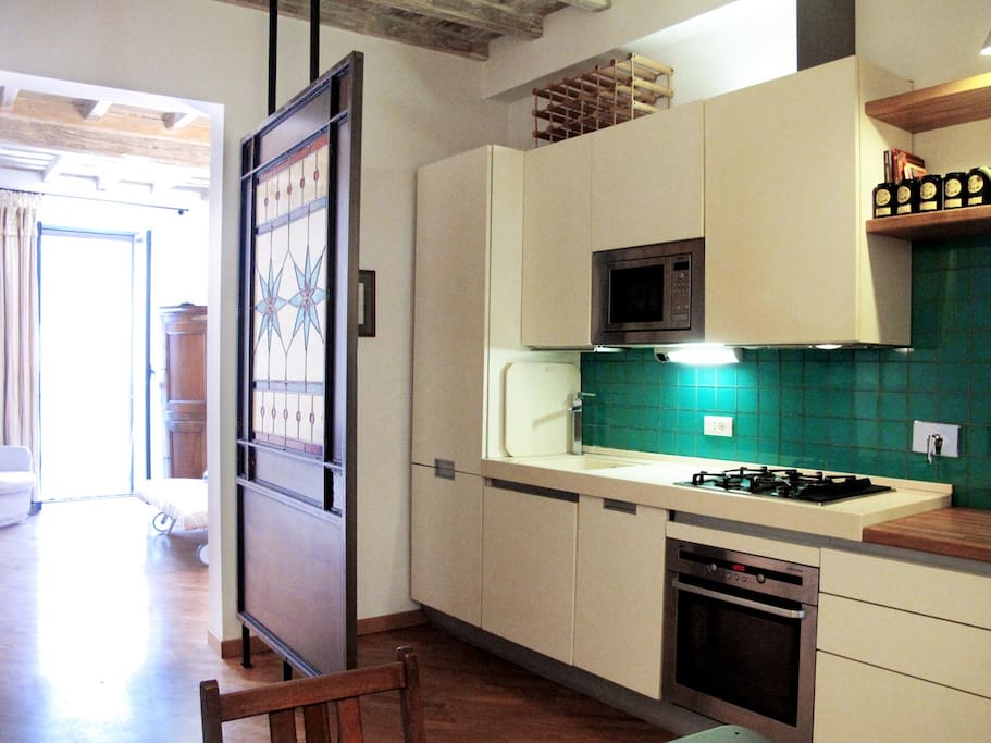 the kitchen (near the living room).