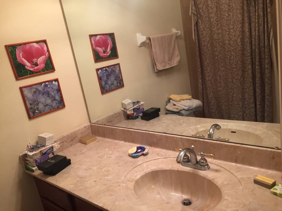 Spacious sink area in private bathroom