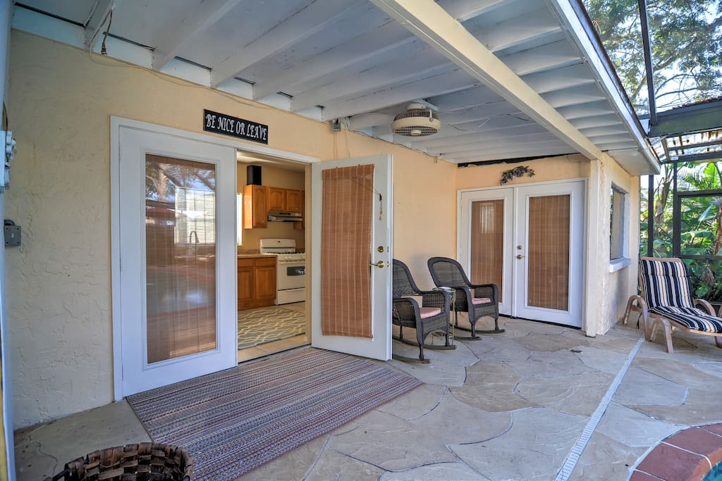 The pool area is conveniently located right outside your kitchen door.
