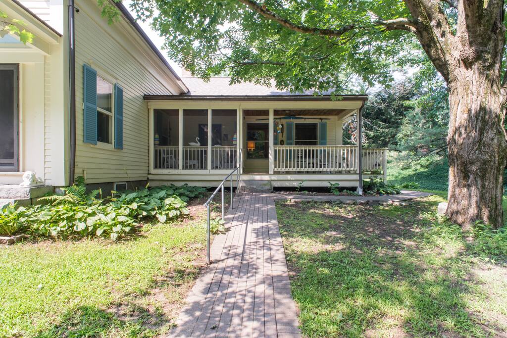 This is the walkway to the apartment's private farmer's porch which is wheelchair accessible.