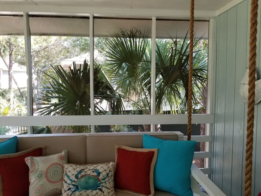 added two large palm trees for privacy on screened in porch