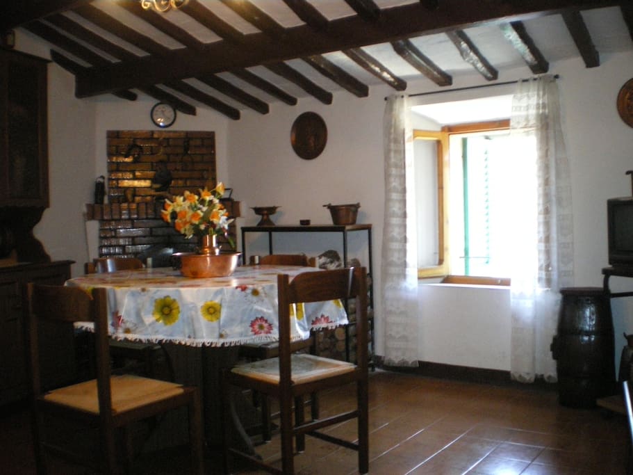 "Living room" with log fire