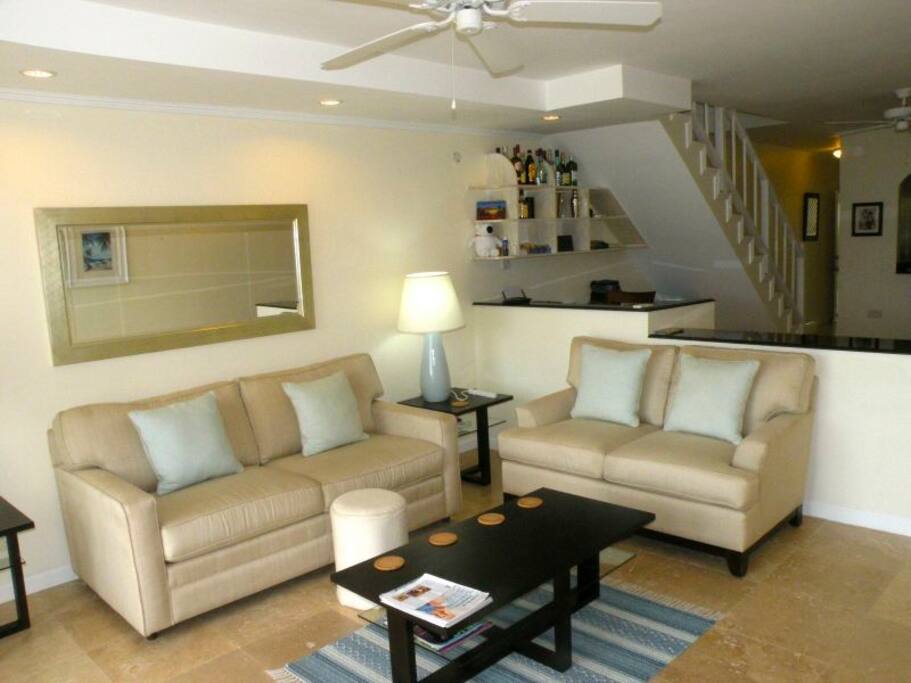Living room with desk area for working