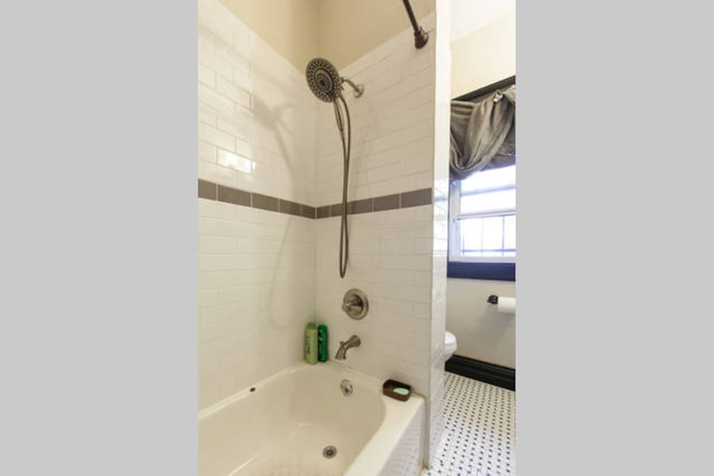 Shared bath, high shower head