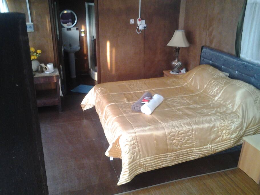 The inside of the accommodation showing the comfy Super King Size Bed..