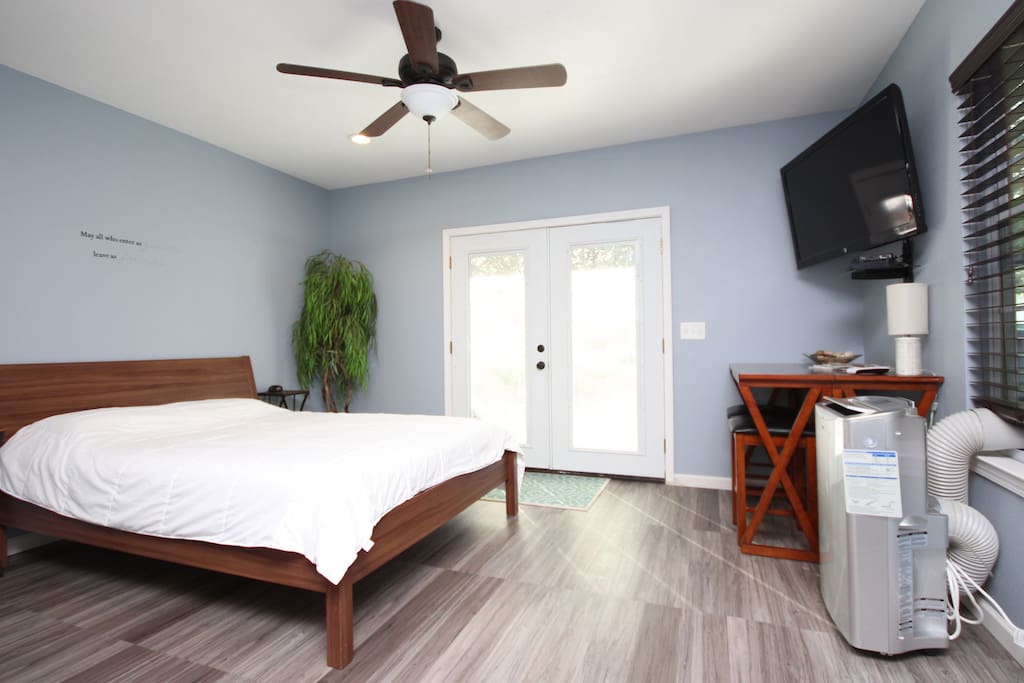 Full DirecTV package and a workspace for business, as well as your own controlled air and heating for the suite.