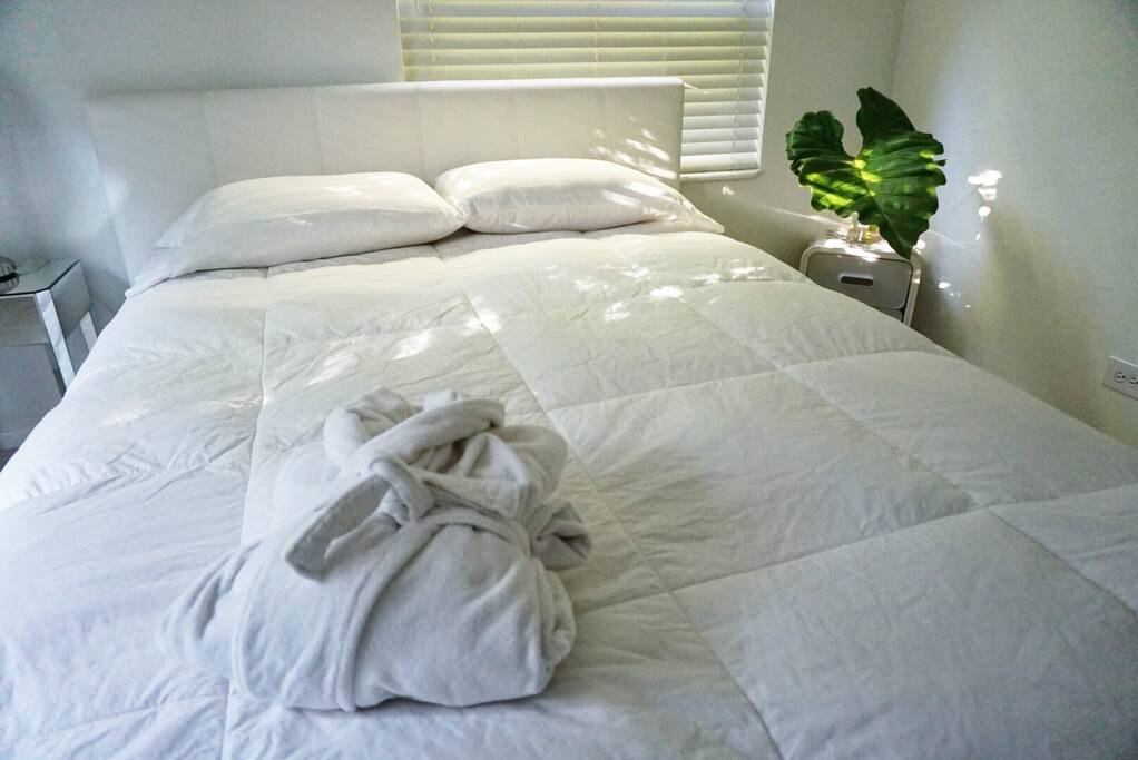 Queen Size bed for 2. There are 2 windows in this room for natural lighting.