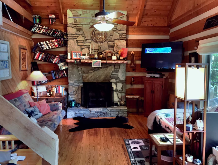 The living room with fireplace and my Stephen King book collection on the left (I decided King books couldn’t sit on an “ordinary” shelf )