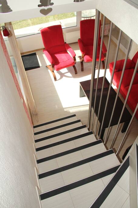 the stairs with a view to the living room